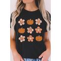 Black Pumpkin Flower Print Short Sleeve Graphic...