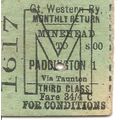 G.W.R. Edmondson Ticket - Minehead to Paddingto...