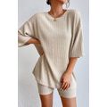 Apricot Plain Ribbed Loose Fit Two Piece Lounge...