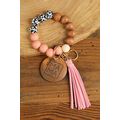 Pink MAMA Wood Pendant Leopard Fringe Keychain