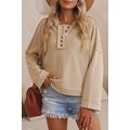 Khaki Casual Button Solid Patchwork Trim Hoodie