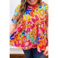 Pink Floral Print Short Sleeve Plus Size Babydo...