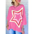 Bonbon Colorblock Star Patched Half Sleeve Over...