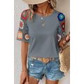 Medium Grey Floral Crochet Short Sleeve Top