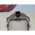Natural Diamond & Oval Garnet .55ctw X sides de...