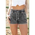 High-rise Drawstring High Waist Casual Denim Sh...