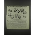 1991 K.J.L. by Kenneth Jay Lane Jewelry Ad - The six most-wanted earrings
