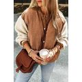 Buckskin Corduroy Fleece Patchwork Buttoned Bom...
