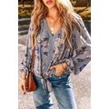 Sky Blue Floral Print Lace Patchwork Knot Front...