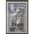 Ceylon 1940 SG399 3c on 20c Black & Grey-Blue M...