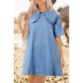 Beau Blue Frilled Peter Pan Collar Loose Denim ...
