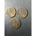 QUEEN VICTORIA PENNIES 1880,1890,1891 WORN CLEA...