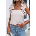 Oatmeal Solid Ruffle Trim Sleeveless Top