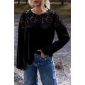 Black Lace Crochet Patchwork O Neck Long Sleeve...