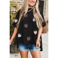 Black Sequin Strawberry Graphic High Low Relaxe...