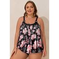 Black 2pcs Plus Size Wide Strap Floral Top Tank...