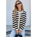 Black Stripe Chic Golden Button Cardigan Sweater