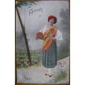 vintage colour Italian Greeting postcard - Auguri