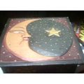 Wood Box hinged lid moon/star/sun design