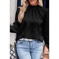 Black Frilled Mock Neck Ripple Bubble Sleeve Bl...