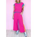 Strawberry Pink Color Block Detail Casual Two-p...