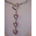 Heart Necklace Triple Pink Crystal Heart Y Neck...