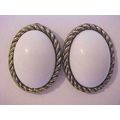White Oval Earrings Gold Rope Chain Twist Pierc...