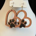 Earrings Heart-Shaped Dog Paw Wooden Dangle Ear...