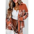 Khaki Colorblock Plaid Pattern Flap Pockets But...