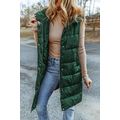 Green Hooded Long Quilted Vest Coat