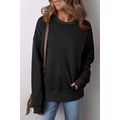 Black Drop Shoulder Crisscross Stitching Pocket...