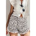 White Leopard Frayed Hem Denim Shorts