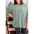 Clearly Aqua Floral Patched Half Sleeve Tunic Top
