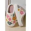 White Flower Pattern Slip On Plush Home Slippers
