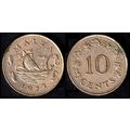 Malta Ten Cents 1972 Barge and Dolphins Used. 1...