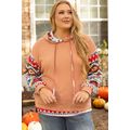 Khaki Aztec Patchwork Waffle Knit Plus Size Hoodie