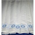 Vintage 1970 Blue White Embroidered Linen Sheet...