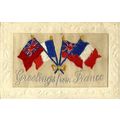 EMBROIDERED SILK "Greetings From France" Postcard