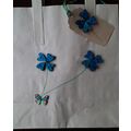 Hand decorated . Brown paper carrier bags Button Art gift bags # blue