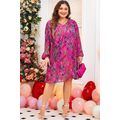 Rose Plus Size Abstract Floral Print Pleated Lo...