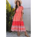 Red Floral Print Tasseled Tied Sleeve Empire Wa...