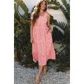 Pink Geometric Print Knot Back Sleeveless Ruffl...