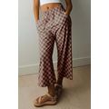 Khaki Checkered Elastic High Waist Loose Casual...