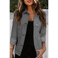 Blue Stripe Washed Oversize Pocketed Denim Jacket