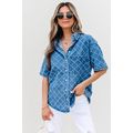 Dusk Blue Checkered Textured Short Sleeve Patch...