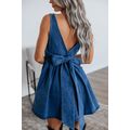 Sail Blue Square Neck Bowknot A-line Sleeveless...