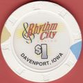 Rhythm City. $1 Casino Chip. Davenport, IA. I93.
