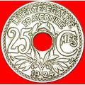 WREATH AND HOLE: FRANCE ★ 25 CENTIMES 1924! LOW...