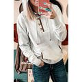 Beige Drawstring Kangaroo Pocket Henley Hoodie