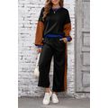 Black 2pcs Color Block Pullover Loose Pant Set